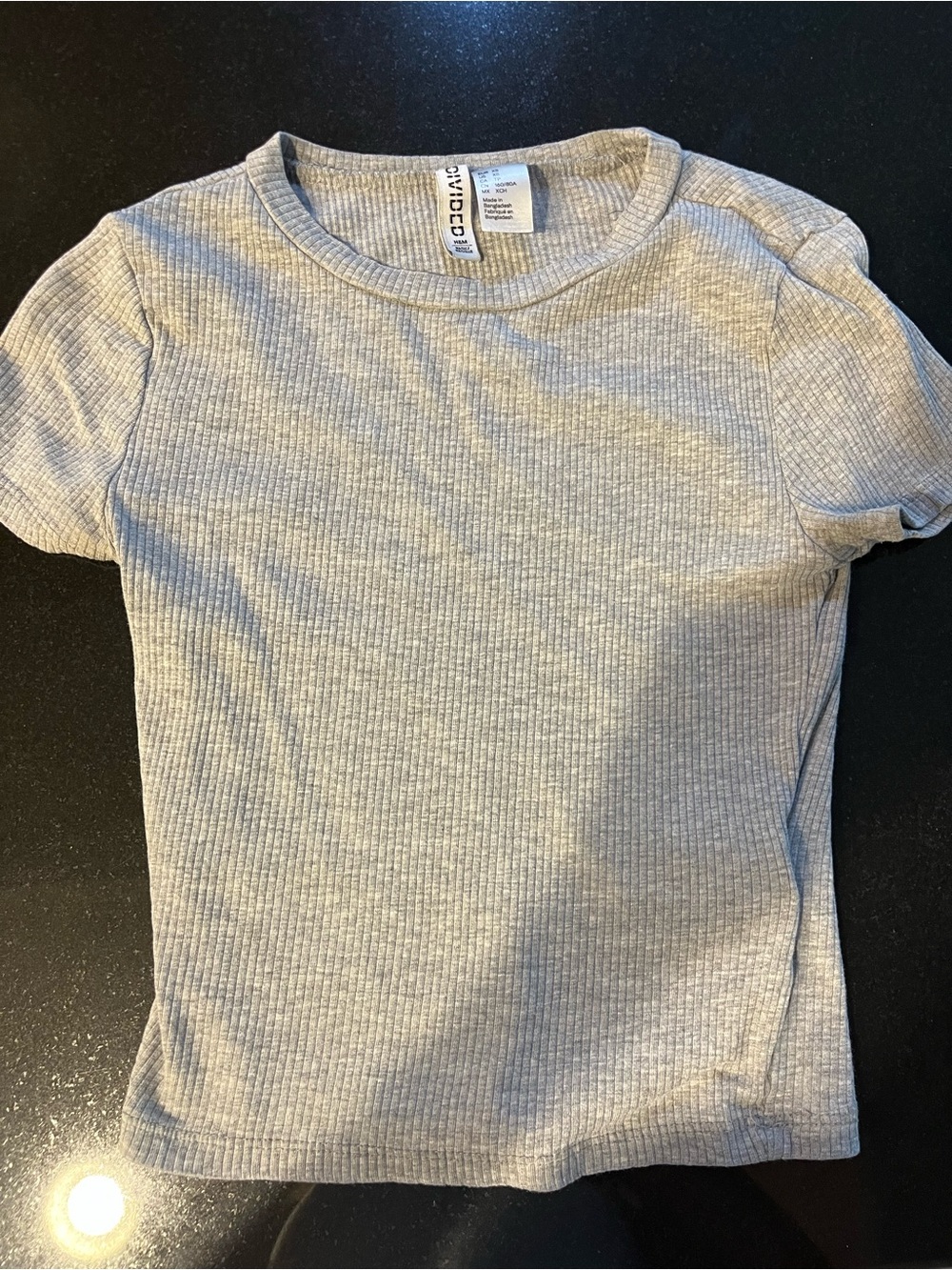 Divided Kids Ribbed Short Sleeve Tee - Light Gray